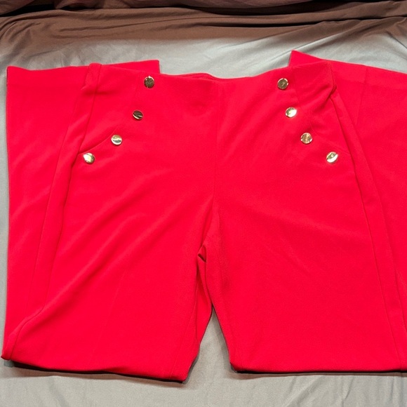 Express Wide-leg High-rise Flat Front Trousers with Gold Button Detail NWT - Picture 1 of 11